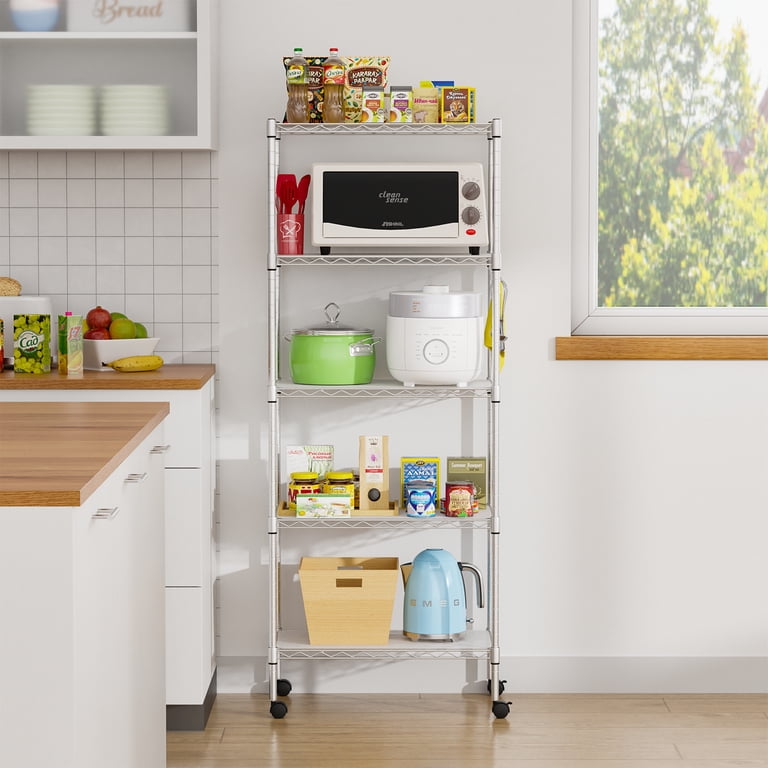 FDW 5-Tier Metal Wire Garage Storage Shelf with Wheels, Chrome photo 3