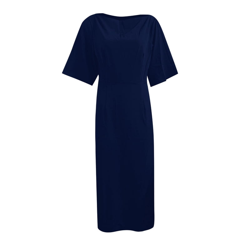 Womens Summer Dresses Casual Women's Elegant Floral Midi Dress Crew Neck Short Sleeve Fitted Waist Casual Feminine Work A Line Fashionable Summer Solid Maxi Navy XXL - Walmart.com Womens Summer Dresses Casual Women's Elegant Floral Midi Dress Crew Neck Short Sleeve Fitted Waist Casual Feminine Work A Line Fashionable Summer Solid Maxi Navy XXL - Walmart.com