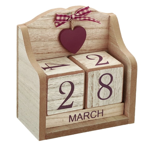 Uxcell Vintage Wood Block Perpetual Calendar, Reusable Wooden Month Date Display Blocks for Desk Style 6, Brown