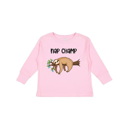 

Inktastic Nap Champ Cute Sleeping Sloth Boys or Girls Long Sleeve Toddler T-Shirt