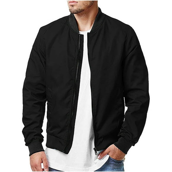 Lolmot Men Zipper Casual Solid Stand Collar With Long Sleeved Outwear Jacket
