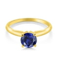 thumbnail image 2 of Gem Stone King 14K Yellow Gold Blue Created Sapphire Solitaire Engagement 4-Prong Ring for Women | 1.00 Cttw | Round 6MM | Gemstone September Birthstone (Size 5), 2 of 4