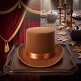 thumbnail image 6 of Roll Brims Tall Top Hat for Adult Bowlers Hat Magicians Hat Halloween Party Hat Cosplay Costume Stage Show Headwear Brown, 6 of 7