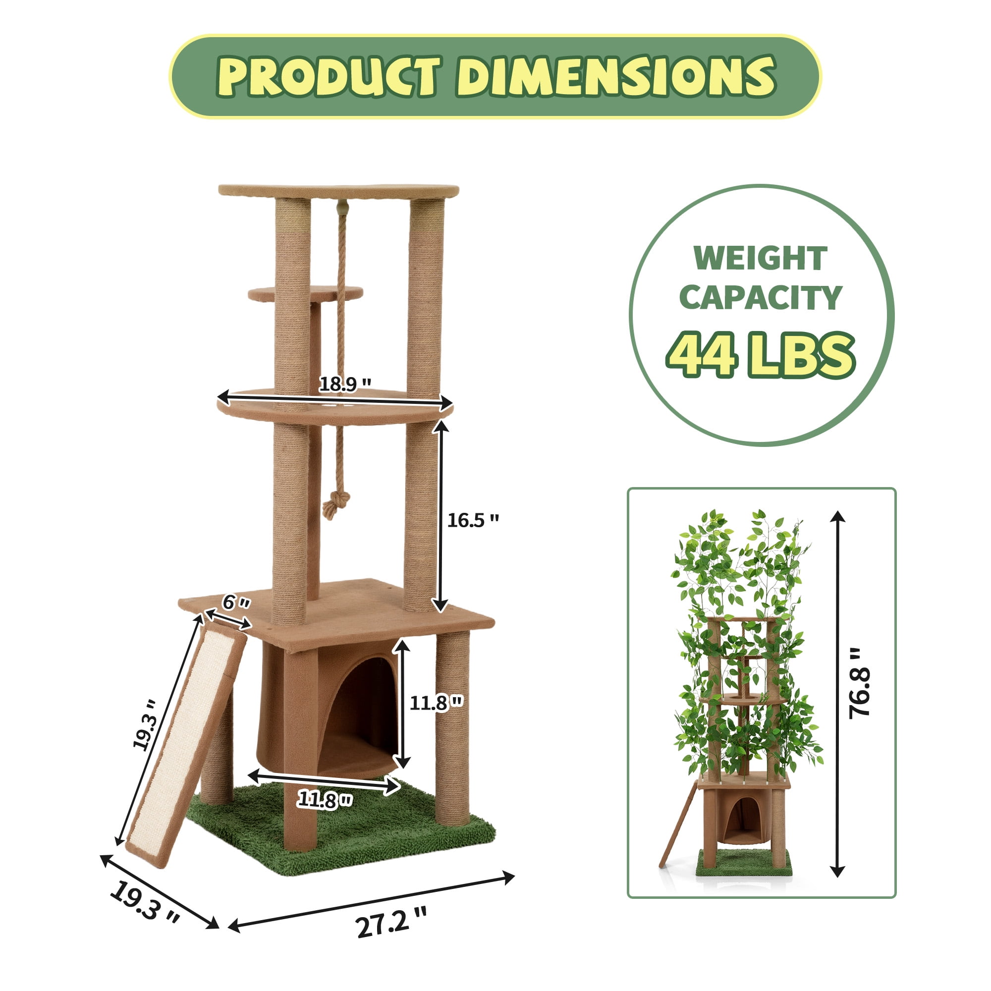COZIWOW Cat Tree with Leaves 5-Tier Cat Tower and Cat Condo Scratchers Cat House Indoor Home Decor, Brown