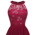 thumbnail image 4 of SWSMCLT Women's Midi Party Dress Ladies Vintage Chiffon Lace High Neck Knee Length Sleeveless Formal Cocktail Prom Evening Gown Ruffle Homecoming Pleated Dress Burgundy XX-Large, 4 of 5