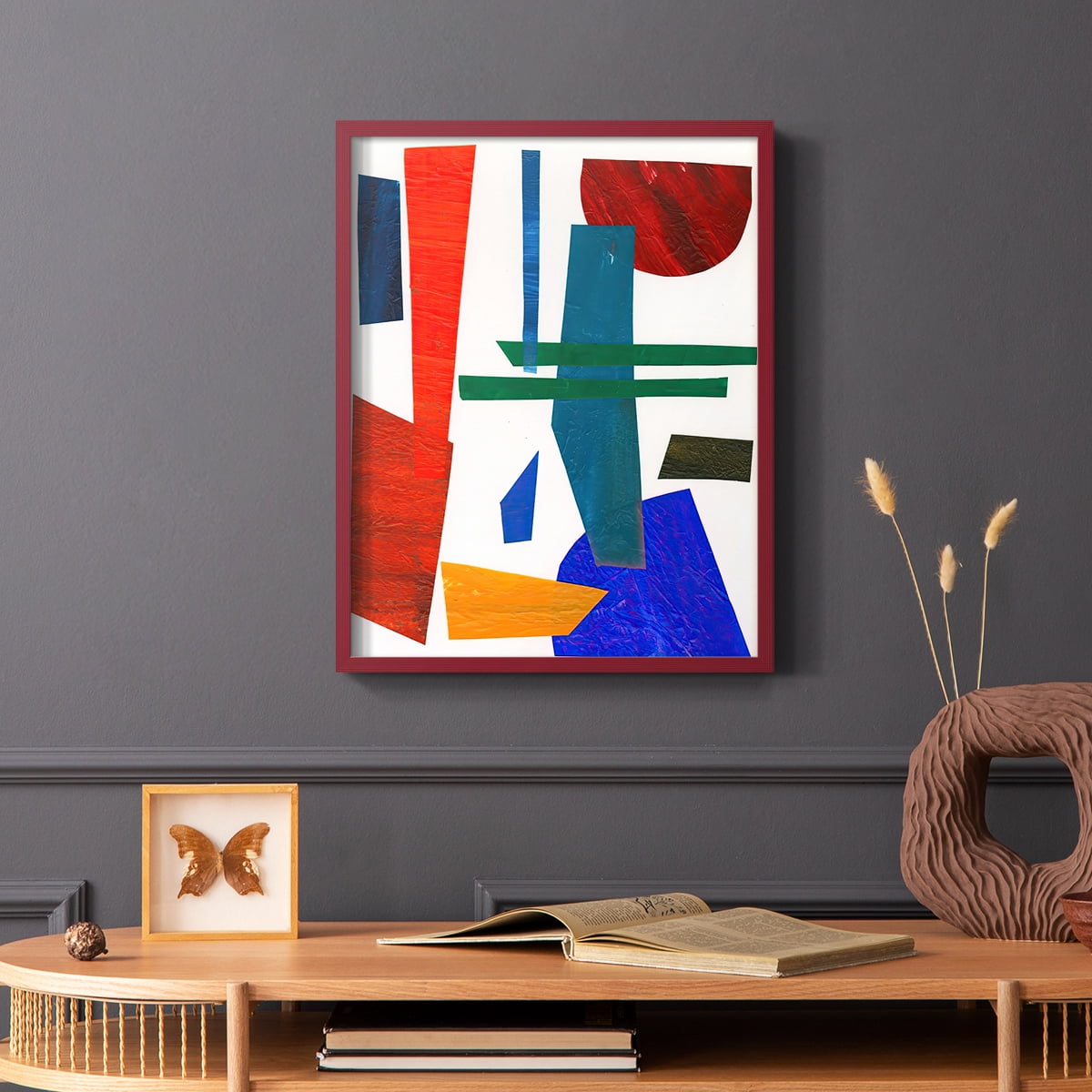 Colorful Shapes IV Framed Print in Red Solid Wood Framed Print No Nail Hanging