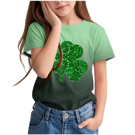 Lovzfmll St. Patrick s Day Short Sleeve Tee for Boys & Girls Holiday Print Casual Top for Kids Loose Fit Crew Neck for Teen 13-14 Years