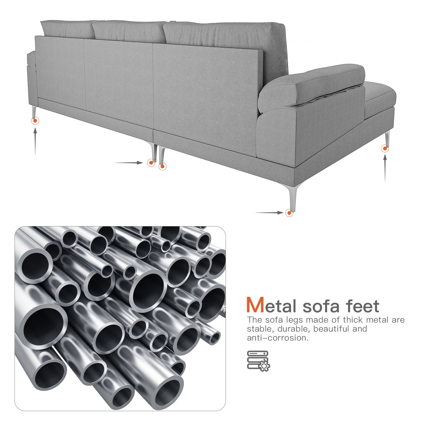Kepooman L-Shaped Convertible Sectional Sofa Sleeper Bed, Gray Kepooman L-Shaped Convertible Sectional Sofa Sleeper Bed, Gray
