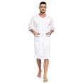 thumbnail image 2 of EA'S SECRET Mens Robes 100% Cotton Kimono House Coat Summer Zipper Short Bathrobes Soft Sleepwear with Pockets(White,L), 2 of 7