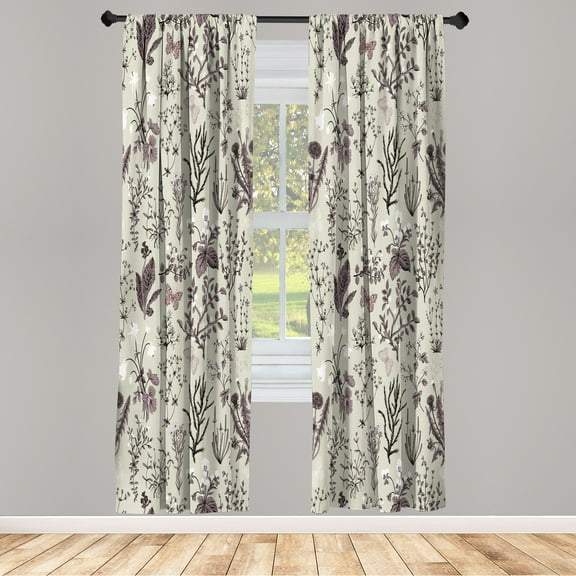 Ambesonne Floral Curtains, Vintage Garden Botanical Art, Pair of 28"x95", Taupe Grey
