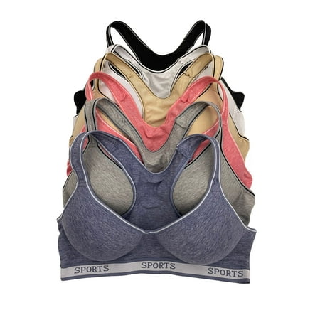 

6 pcs Wire Free Gym Light Padded Raceback Cotton Sports Bra B C D Cup 38C (6881-56LE3-55RE1)