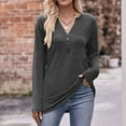thumbnail image 2 of Black and Friday Deals 2023 Cotonie Women's V-Neck Solid Color Long Sleeve Tops Button T-shirt Casual Summer Autumn Blouse Basic Tops,Dark Gray,M, 2 of 6