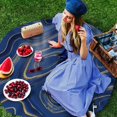 thumbnail image 3 of Round Tablecloth 60 Inch, Wild Marble Geometric Waterproof Spill Proof Table Cloth, Polyester Washable Table Covers for Dining Table, Parties, Camping, Navy Blue Yellow, 3 of 6