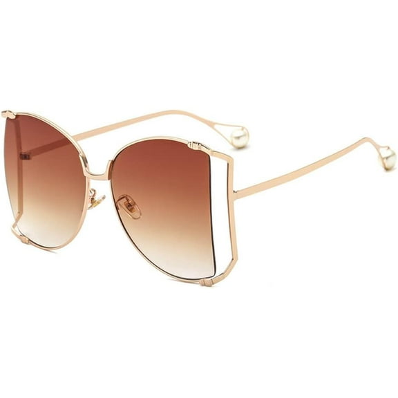 Oversized Pearl Sunglasses Women Half Frame Female Oversized Sun Glasses Women Clear Shade Sunglasses