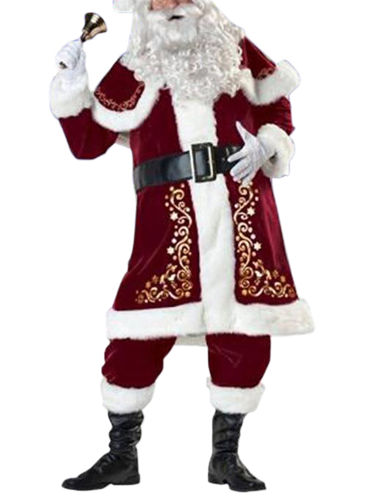 Mens Deluxe Plush Velvet Santa Suit Father Christmas Xmas Fancy Dress Costume 