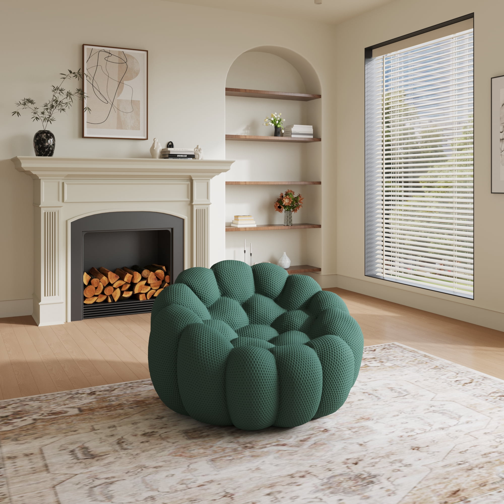 49" Bubble Couch Modern, Oversized Curved Couches, Lazy Floor Sofa, Green Bubble Couch, Modern Upholstered Comfy Mesh Fabric 3D Honeycomb Shape Couches for Living Room, Office, Apartment, 1-Seater
