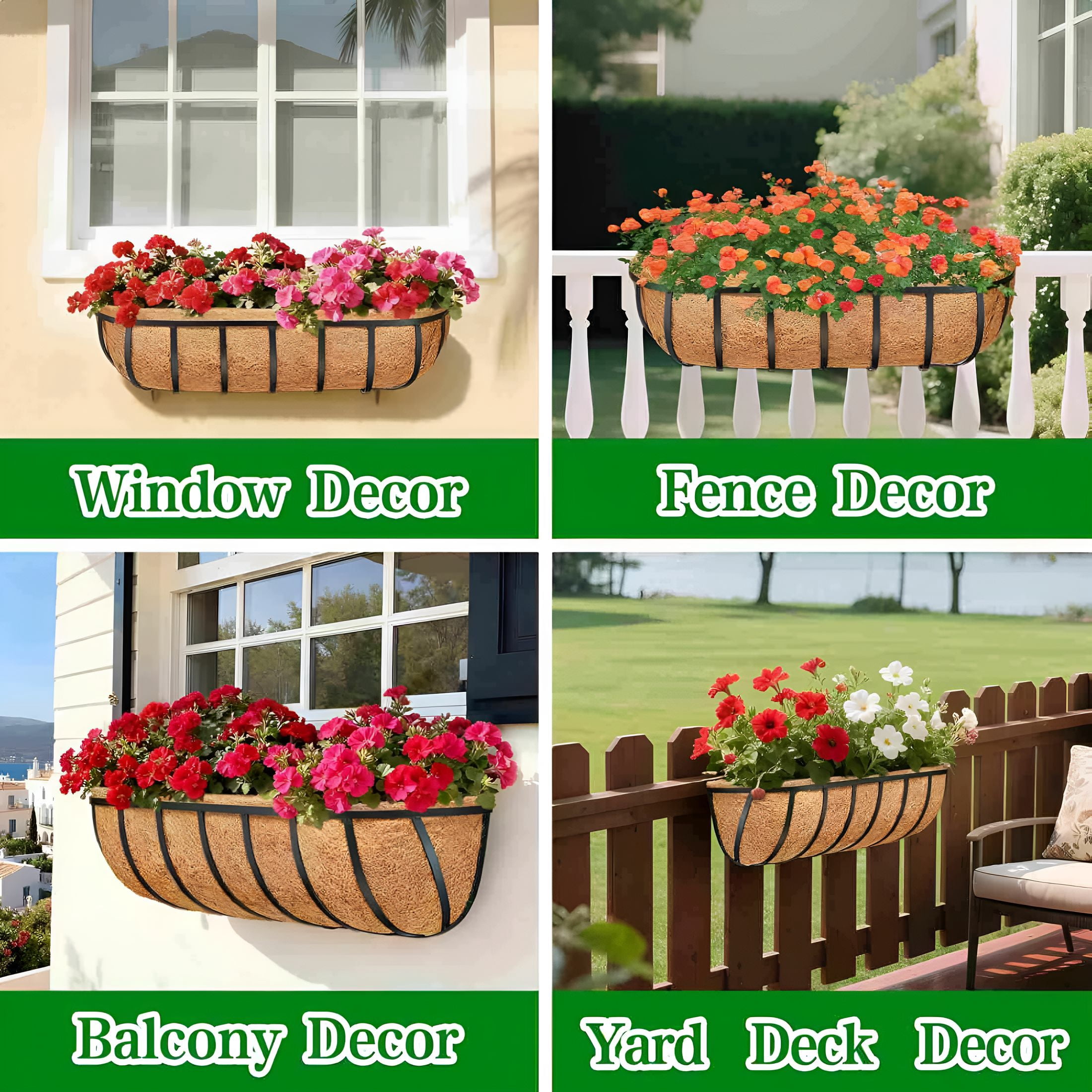 XIBUFE 4 Pack 30 Inch Window Box Liners Coco Liners for Planters Coconut Husk Plant Liners 100% Natural Coconut Liners for Planters Coco Coir Liner for Outdoor Planter