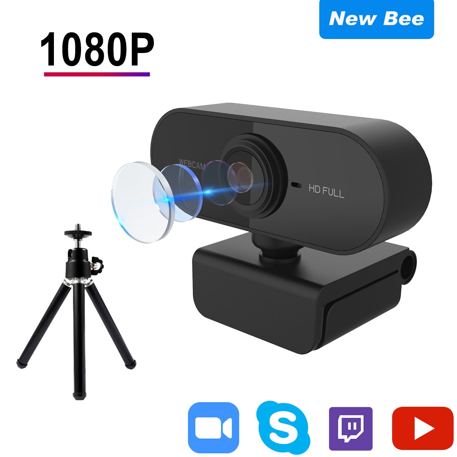  Camera for Desktop Computer, cam with Microphone, 1080P 
