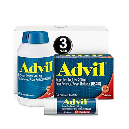 Advil 334 Ct (300 Count, 24 Count, 10 Count) Home & Away Pack, Pain Reliever / Fever Reducer Coated Tablet, 200mg Ibuprofen, Temporary Pain