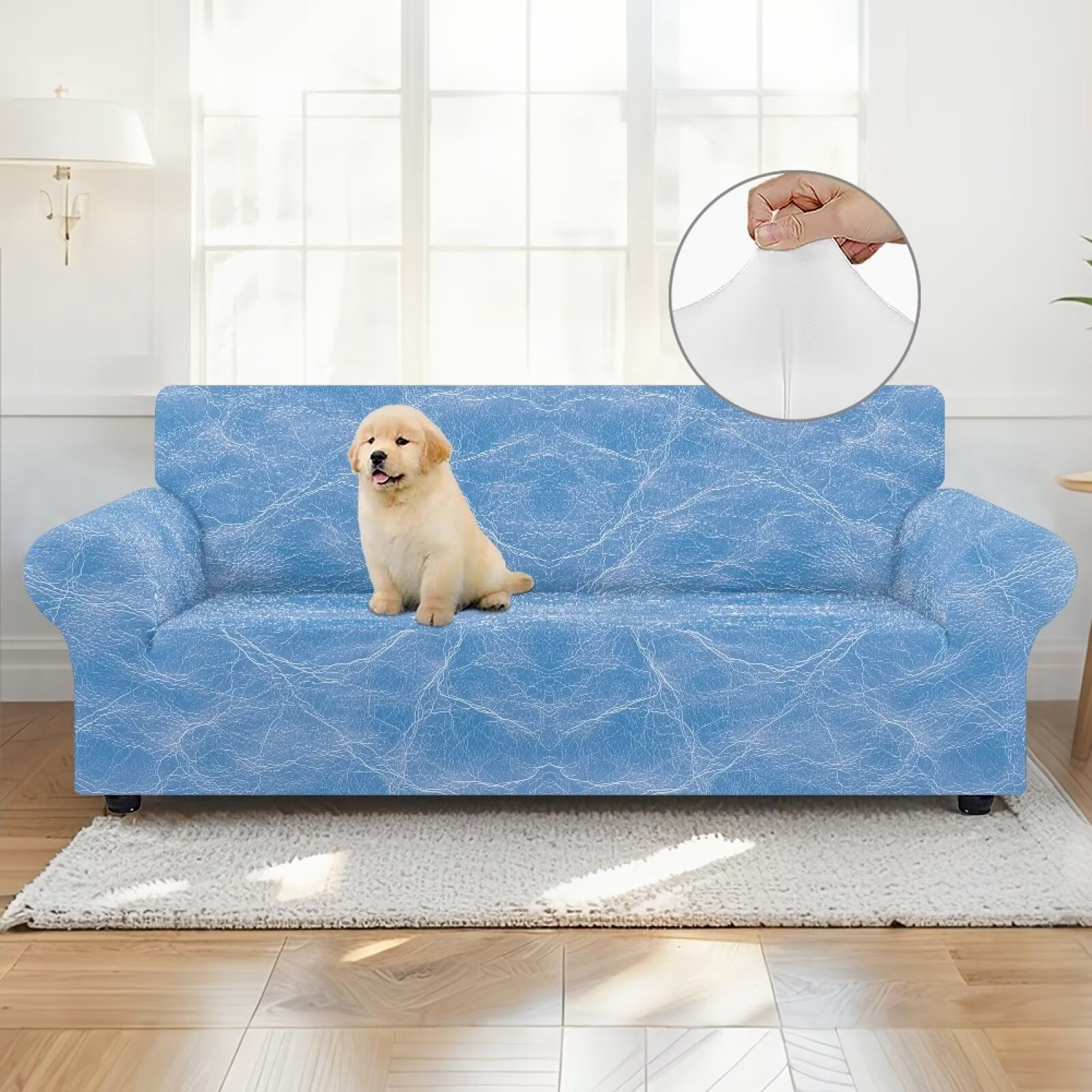 XYZCANDO Blue Stretch Sofa Slipcover 1 Piece Beach Tropical Couch Cover, 3 Seater Soft Elastic Bottom Sofa Slipcover for Living Room