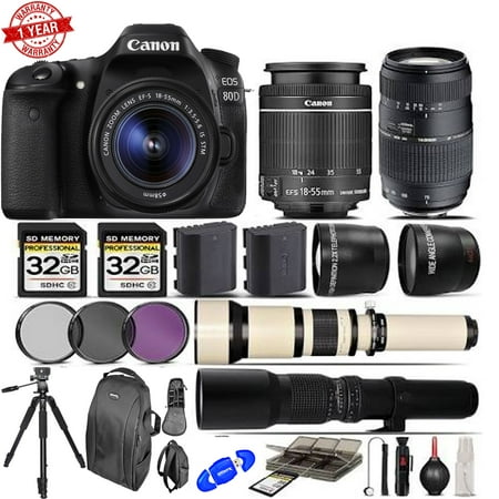 Canon EOS 80D Digital SLR Camera + 18-55mm + 70-300mm Lens - 64GB Kit Bundle