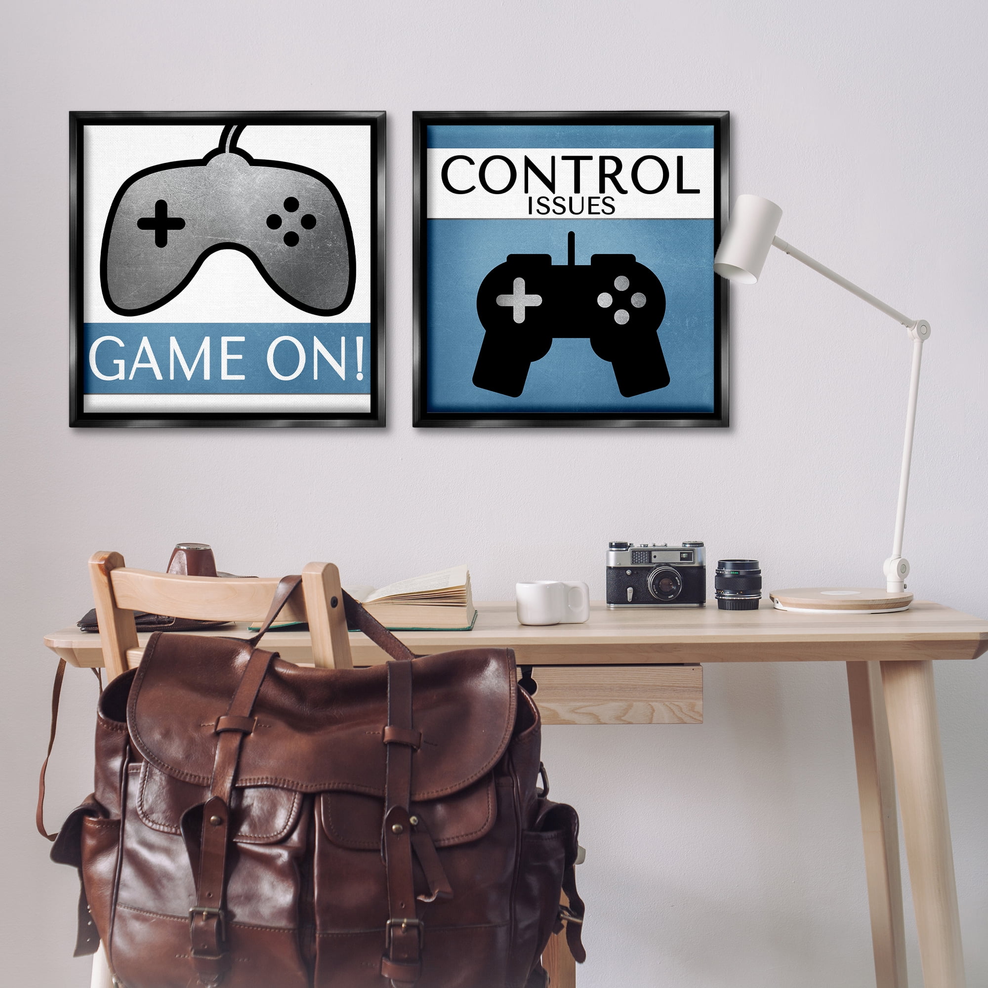 Stupell Industries Control Issues Gamer Entertainment Painting Black Floater Framed Canvas Art Print Wall Art, 25 x 25, Set of 2