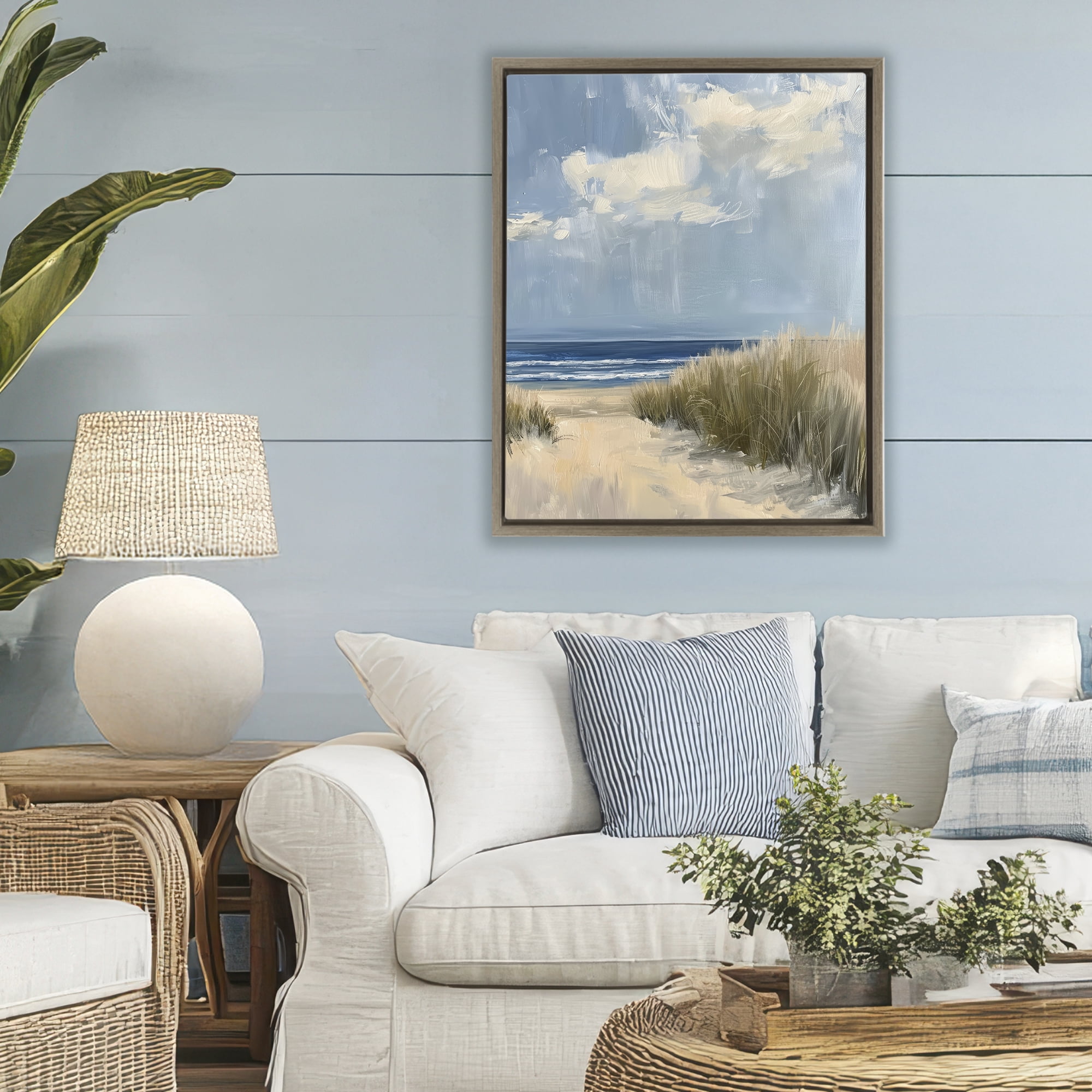 Stupell Industries In The Dunes By The Sea Brown Framed Floater Canvas Wall Art, design by Petal Prints Design