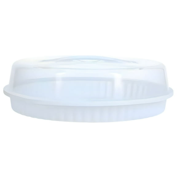 (1) Round Food Storage Container with Clear Lid, 10.5in. Reusable BPA-Free Plastic Cake Pie Keepers Stackable Serving Carrier Trays for Kitchen Refrigerator Party Leftover Carrier Desserts Gift