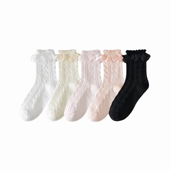 Eryueer Ruffle Socks Women, Cute Ankle Bow Frilly Loafer Cotton Crew Socks for Women Girls