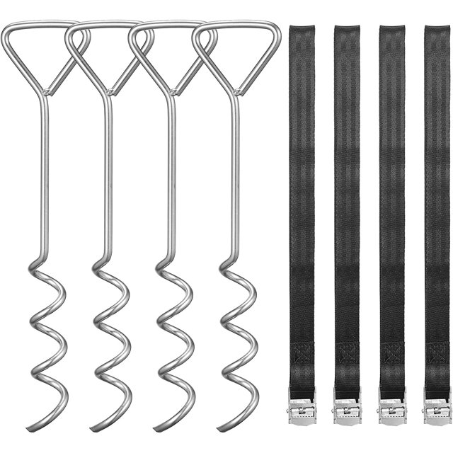 Kit de anclaje para trampolín, juego de 4 estacas de trampolín galvanizadas de alta resistencia, con correa de trinquete ajustable y hebilla de metal, longitud aprox. 40cm JFHHH pequeña