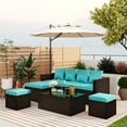 thumbnail image 1 of 5 Pieces Patio Furniture Sets All Weather Outdoor Sectional Sofa Set Wicker Rattan Patio Adjustable Chaise Lounge with Cushions and Glass Table (Blue), 1 of 9