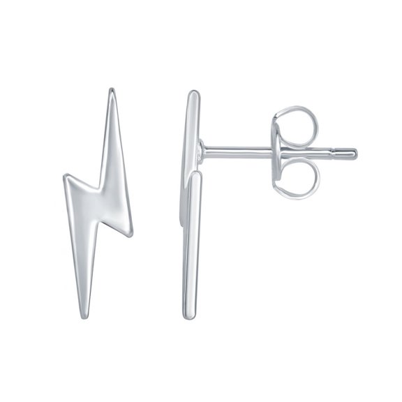 iJewelry2 Sterling Silver Shiny Lightning Flash Bolt Post Back Stud Earrings