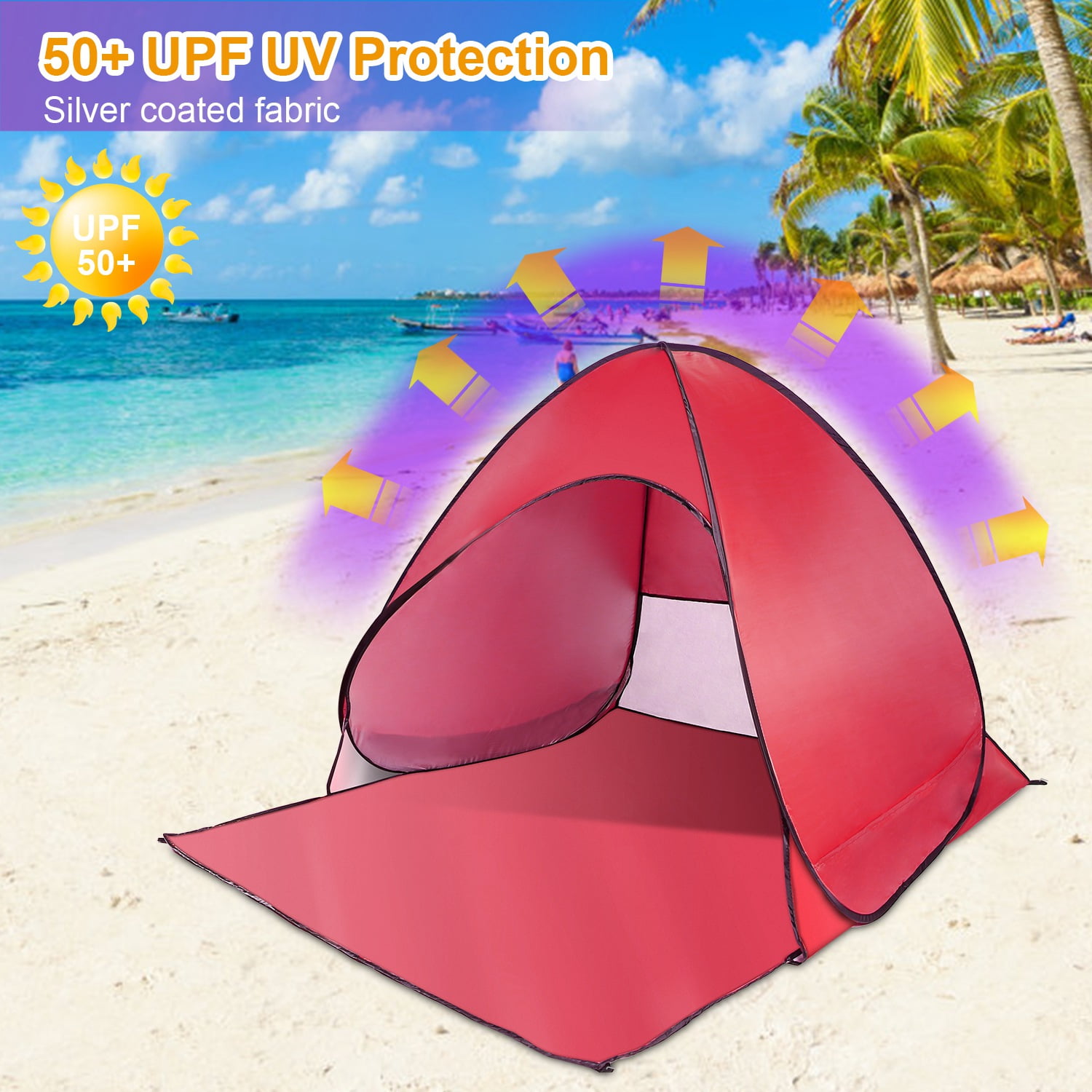 Imountek Pop up Beach Tent, Instant Camping Tent for 2-3 People, UV Protection, Waterproof, Portable with Storage Bag, Red