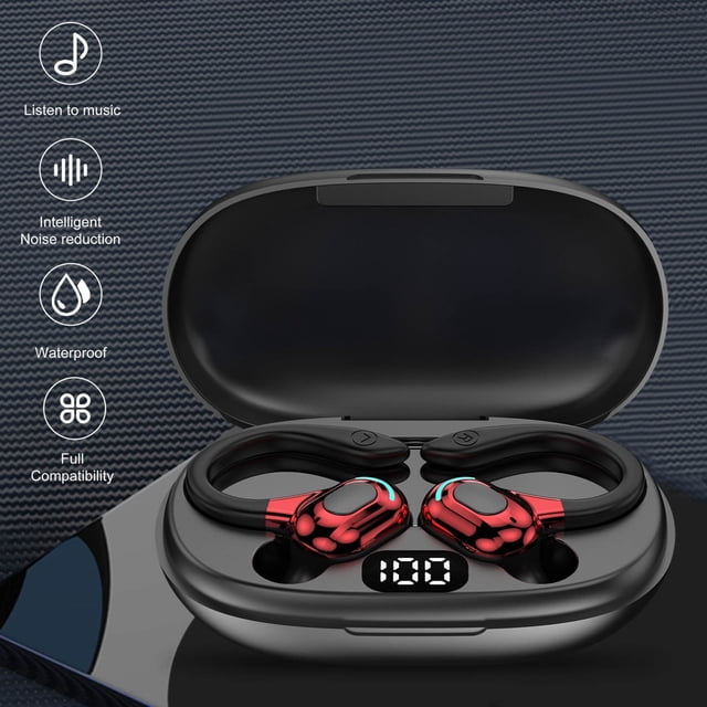Bluetooth Earphones With Microphones Sport Ear Hook LED Display Wireless Headphones HiFi Stereo Earbuds Headsets