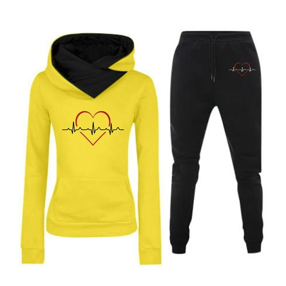 WILLBEST Hoodies Women's Solid Color Casual Print Sports Hooded Long Sleeve Trousers Hoodie Set1 whalers hoodie