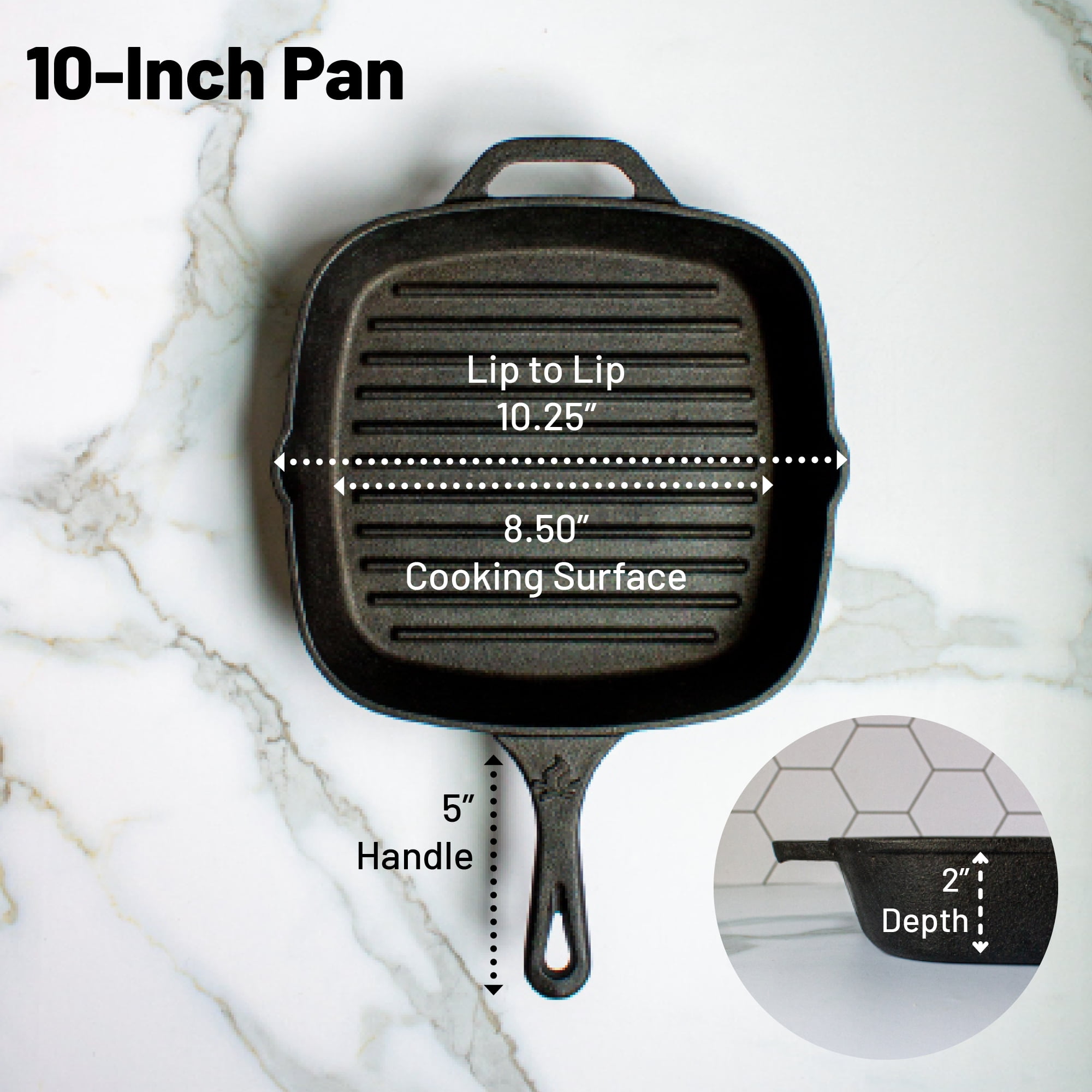 Backcountry Iron 10.5 Inch Square Grill Pan Medium Pre-Seasoned Cast Iron