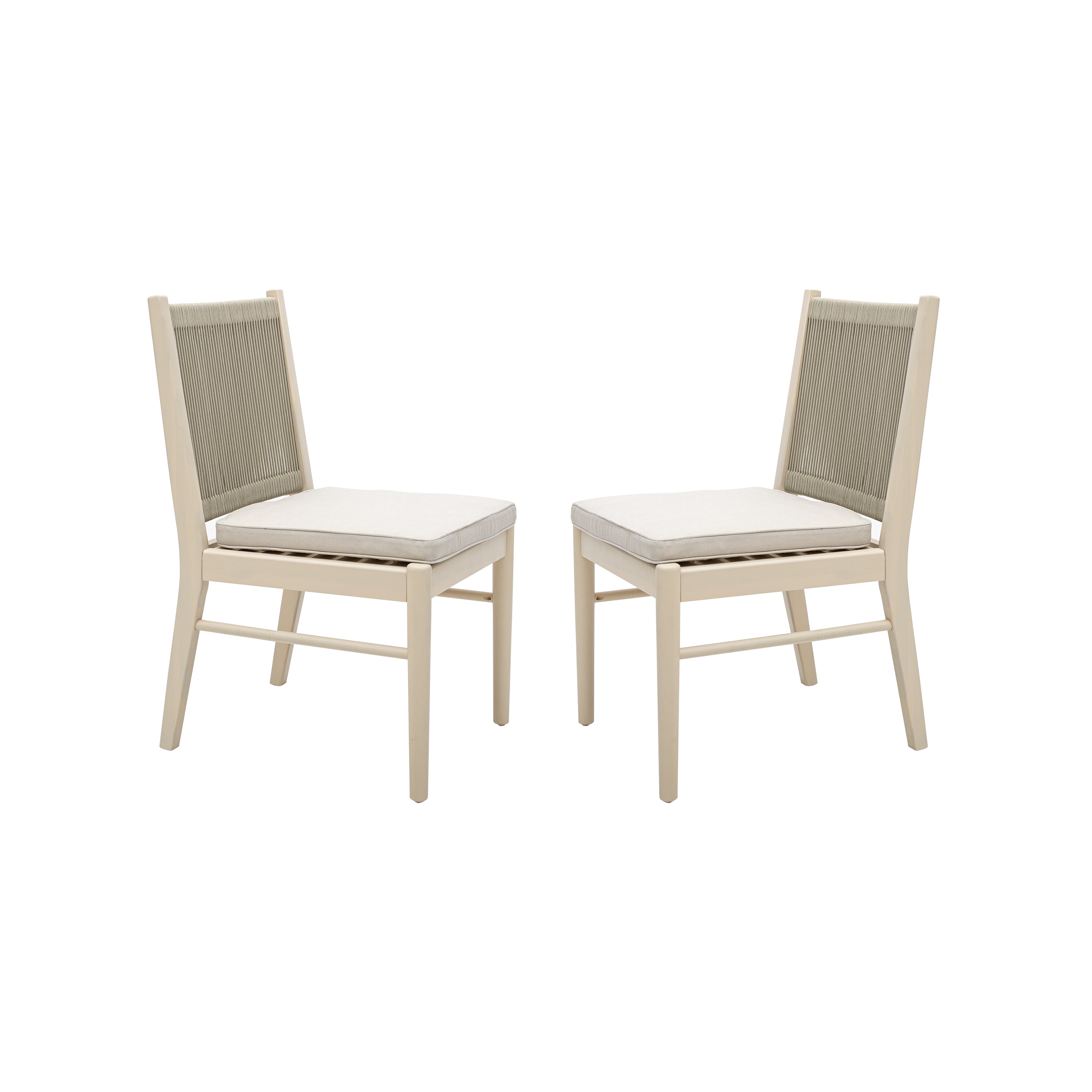 Outdoor Dining Chair Set of 2, Acacia Wood Frame with Round Rope Decoration for Patio Garden, Natural