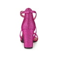 thumbnail image 3 of BLISSFUL STEP Women's Shoes Glitter Crisscross Strap Block Heel Sandals Hot Pink 6, 3 of 8