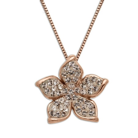 Luminesse Flower Pendant Necklace with Swarovski Crystals in 14kt Rose Gold-Plated Sterling Silver
