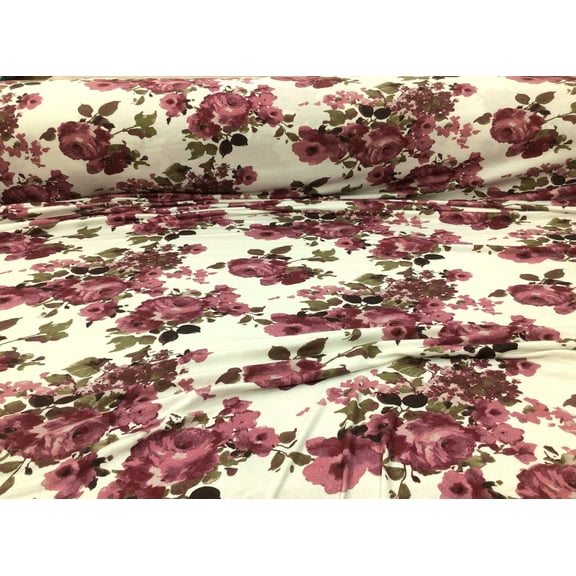 Printed Rayon Spandex 4 way Stretch Apparel Fabric Burgundy Mauve Floral H302