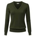 thumbnail image 2 of JSCEND Chandail en Tricot Extensible Doux Basique à Manches Longues et Col en V pour Femmes Olive L, 2 of 4