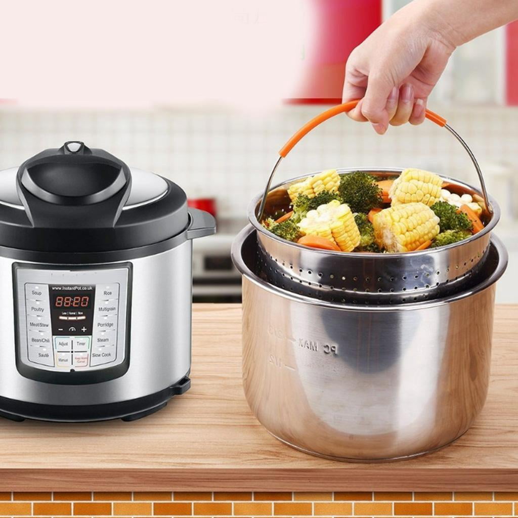 WE-POLUJ Kitchen Stainless Steel Steamer Basket with Silicone Covered Handle for 3/6/8 Quart Pressure Cooker Insert Accessories Vegetable Cleaning Drainer
