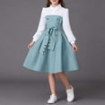 thumbnail image 2 of SERTG Girls Skirt Solid Color Lapel Dress Long Sleeve Button-Down Collar Spring Fall Soft Everyday Dress for Kids(Blue#1,10-11 Years), 2 of 7