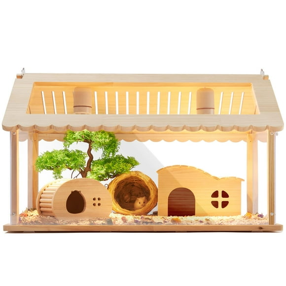 LURIVA 24-inch Transparent Hamster Cage, Small Animal Cage, Guinea Pig Cage, Rat Cage, Hamster Habitats Enclosure, Pet House, Wood Frame Acrylic Pane