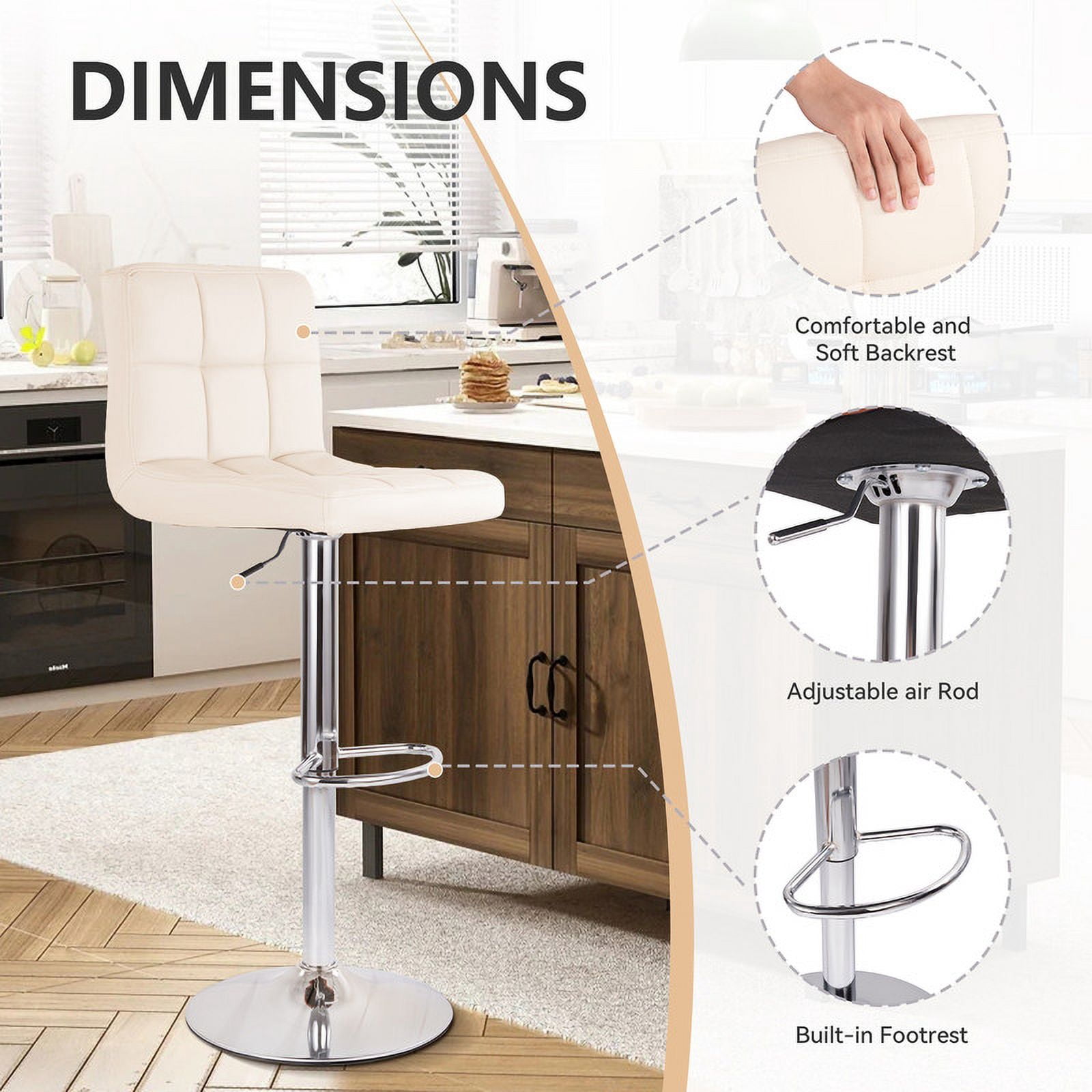 Hawsaiy Modern Adjustable Swivel Bar Stools Set of 2, PU Leather Bar Chairs with Footrest, Beige