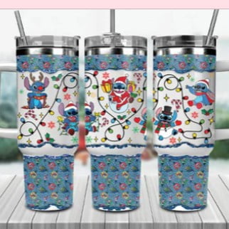 40oz Stainless Steel Tumbler with Christmas Stitch theme