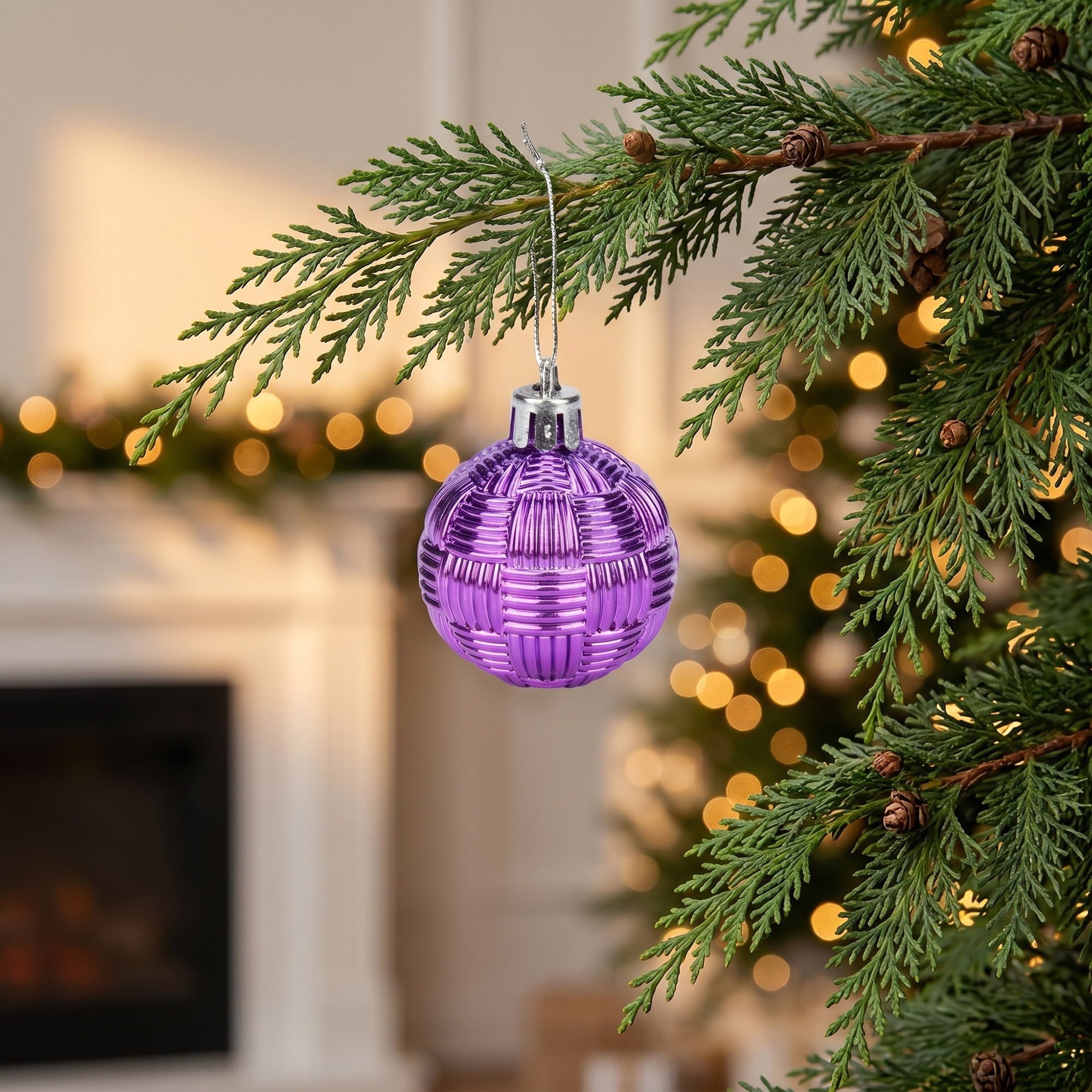Unique Bargains 6Pcs Woven Texture Balls Mini Decorative Spheres Orbs Purple 1.6"