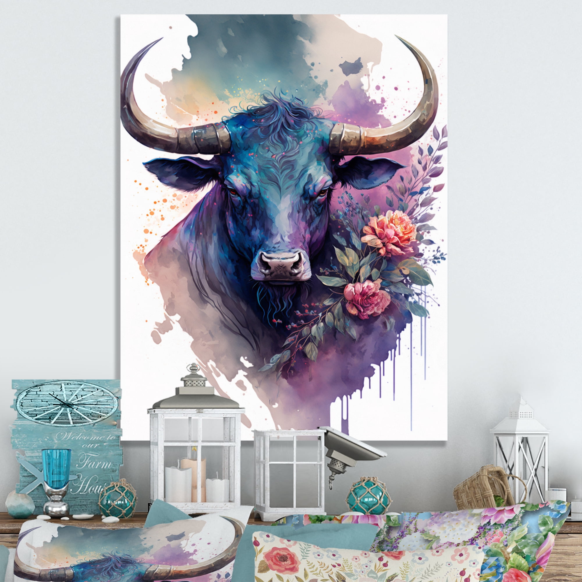 Designart Cute Taurus Floral Art II Canvas Wall Art