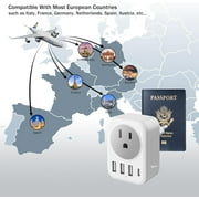 2 Pack European Plug Adapter USB C, Meromore US to Europe Adapter 4 USB Charger, Type C International Power Adaptor to Italy Spain France Portugal Iceland Germany, Europe Travel Essentials