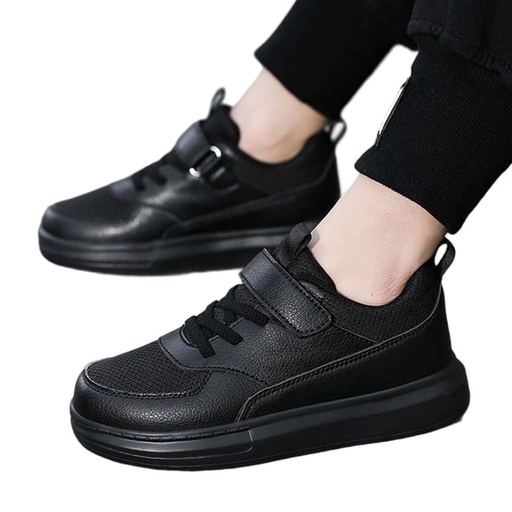 Djtdsds Kids Solid Color Leather-Look Sneakers Adjustable Strap Casual School Shoes Size:11